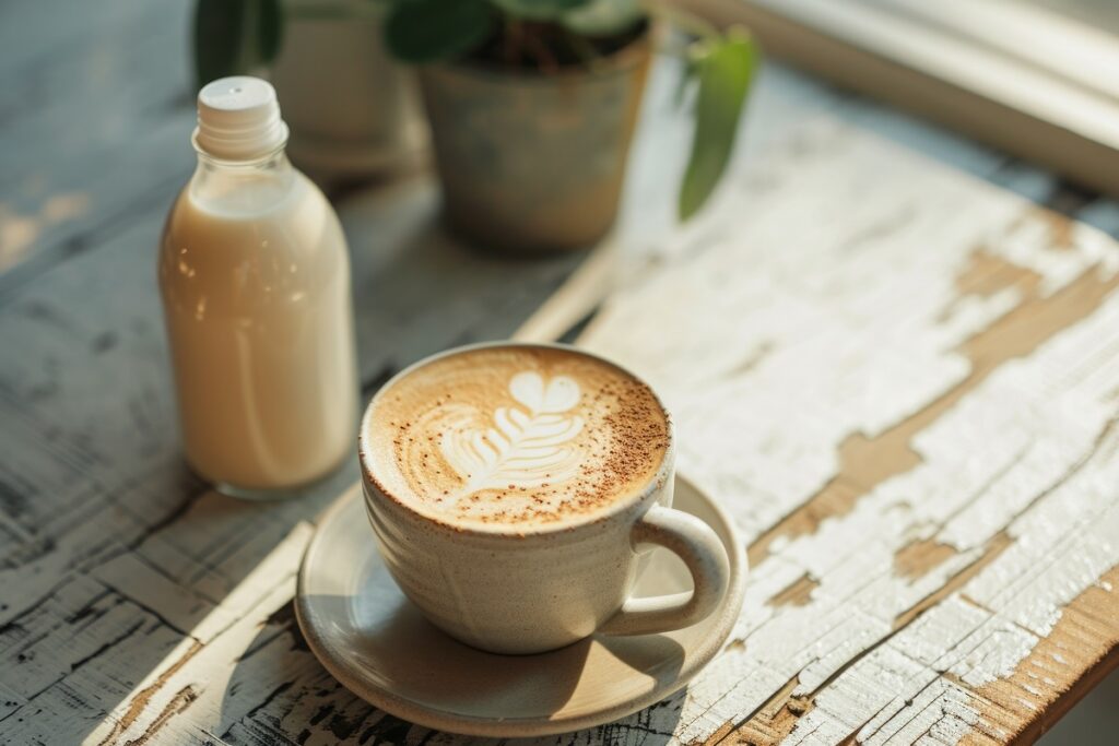 Oat-milk-latte-and-bottle-of-oat-milk